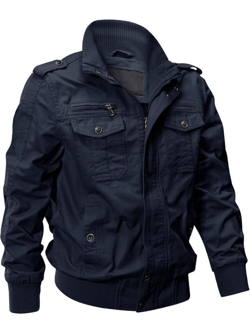 Men's Military Flight Jacket - Cotton, Multi-Pocket Workwear, Casual Outerwear